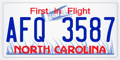 NC license plate AFQ3587