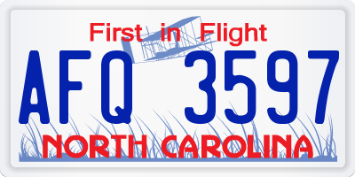 NC license plate AFQ3597