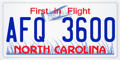 NC license plate AFQ3600