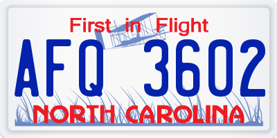 NC license plate AFQ3602