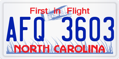 NC license plate AFQ3603