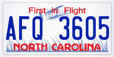 NC license plate AFQ3605