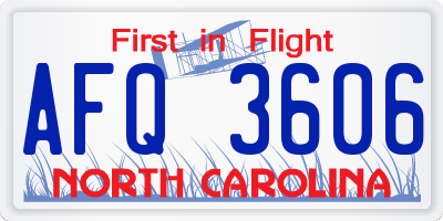 NC license plate AFQ3606