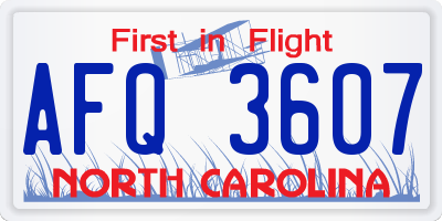 NC license plate AFQ3607