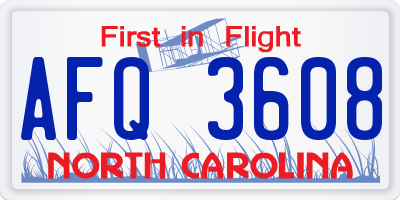 NC license plate AFQ3608