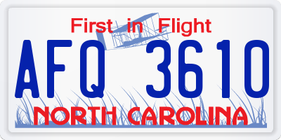 NC license plate AFQ3610