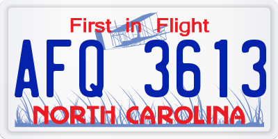 NC license plate AFQ3613