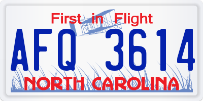 NC license plate AFQ3614