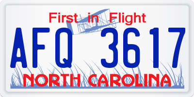 NC license plate AFQ3617