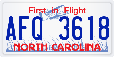 NC license plate AFQ3618