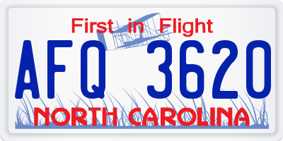 NC license plate AFQ3620