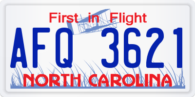 NC license plate AFQ3621