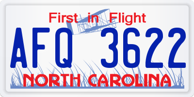 NC license plate AFQ3622