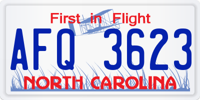 NC license plate AFQ3623