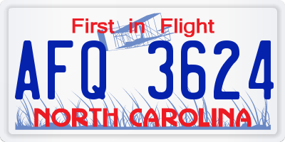 NC license plate AFQ3624