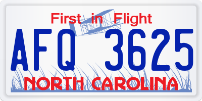 NC license plate AFQ3625