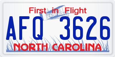NC license plate AFQ3626
