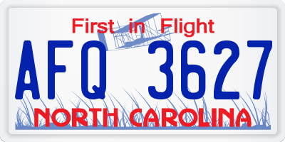 NC license plate AFQ3627