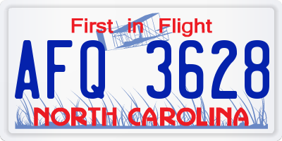 NC license plate AFQ3628