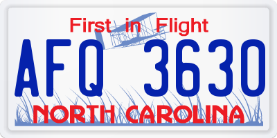NC license plate AFQ3630