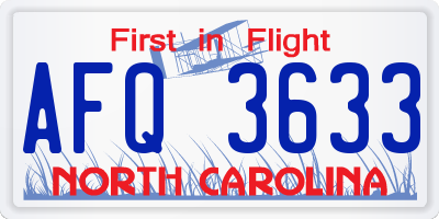 NC license plate AFQ3633