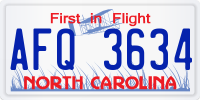 NC license plate AFQ3634
