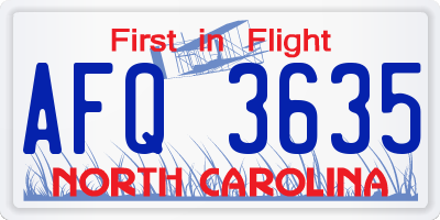 NC license plate AFQ3635