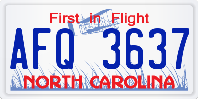 NC license plate AFQ3637