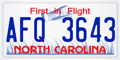 NC license plate AFQ3643