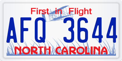 NC license plate AFQ3644