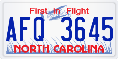 NC license plate AFQ3645