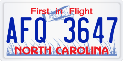 NC license plate AFQ3647