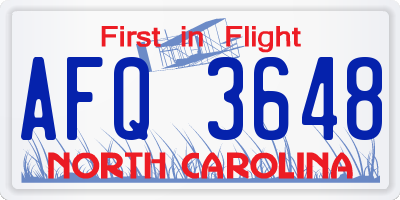 NC license plate AFQ3648