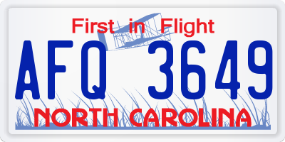 NC license plate AFQ3649
