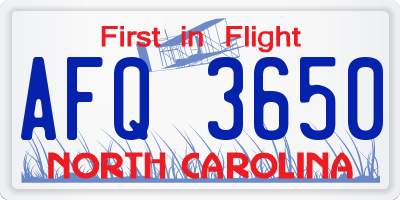 NC license plate AFQ3650