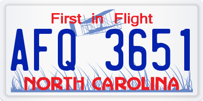NC license plate AFQ3651