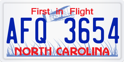 NC license plate AFQ3654