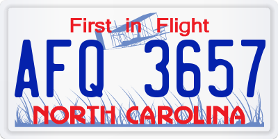 NC license plate AFQ3657