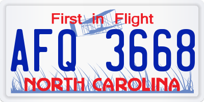 NC license plate AFQ3668
