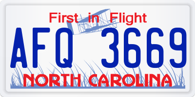 NC license plate AFQ3669