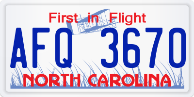 NC license plate AFQ3670