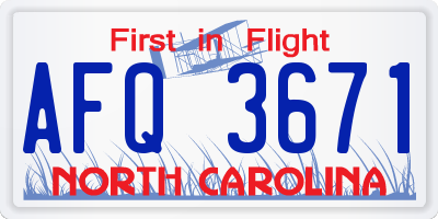NC license plate AFQ3671