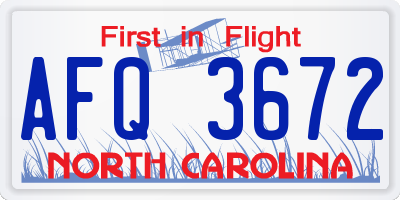 NC license plate AFQ3672