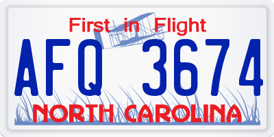 NC license plate AFQ3674