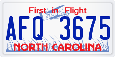 NC license plate AFQ3675