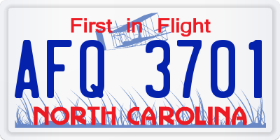 NC license plate AFQ3701