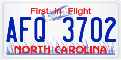 NC license plate AFQ3702
