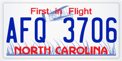 NC license plate AFQ3706