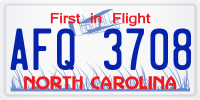 NC license plate AFQ3708