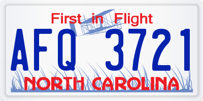 NC license plate AFQ3721